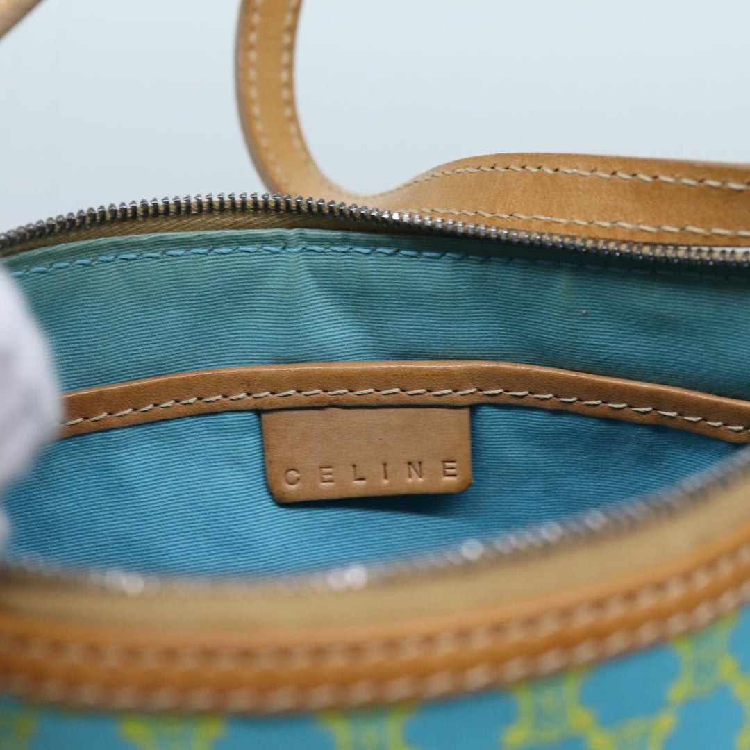Celine Macadam Canvas Accessory Pouch Light Blue Yellow Brown Auth 72320