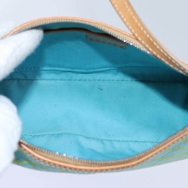 Celine Macadam Canvas Accessory Pouch Light Blue Yellow Brown Auth 72320