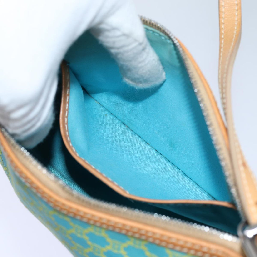 Celine Macadam Canvas Accessory Pouch Light Blue Yellow Brown Auth 72320