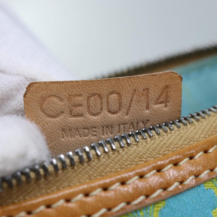 Celine Macadam Canvas Accessory Pouch Light Blue Yellow Brown Auth 72320