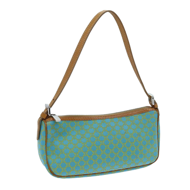Celine Macadam Canvas Accessory Pouch Light Blue Yellow Brown Auth 72320