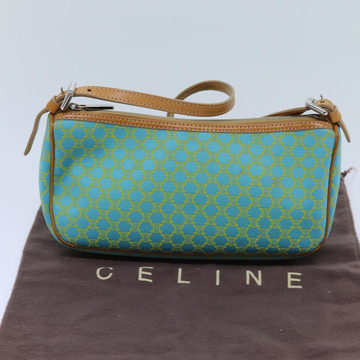 Celine Macadam Canvas Accessory Pouch Light Blue Yellow Brown Auth 72320