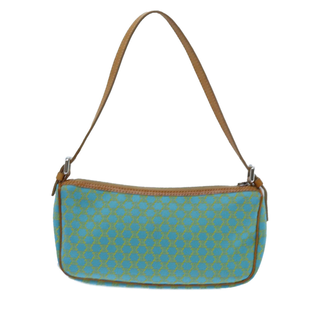 Celine Macadam Canvas Accessory Pouch Light Blue Yellow Brown Auth 72320