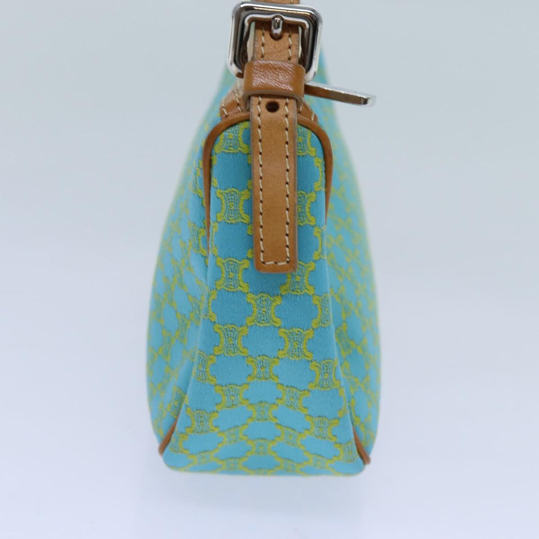 Celine Macadam Canvas Accessory Pouch Light Blue Yellow Brown Auth 72320