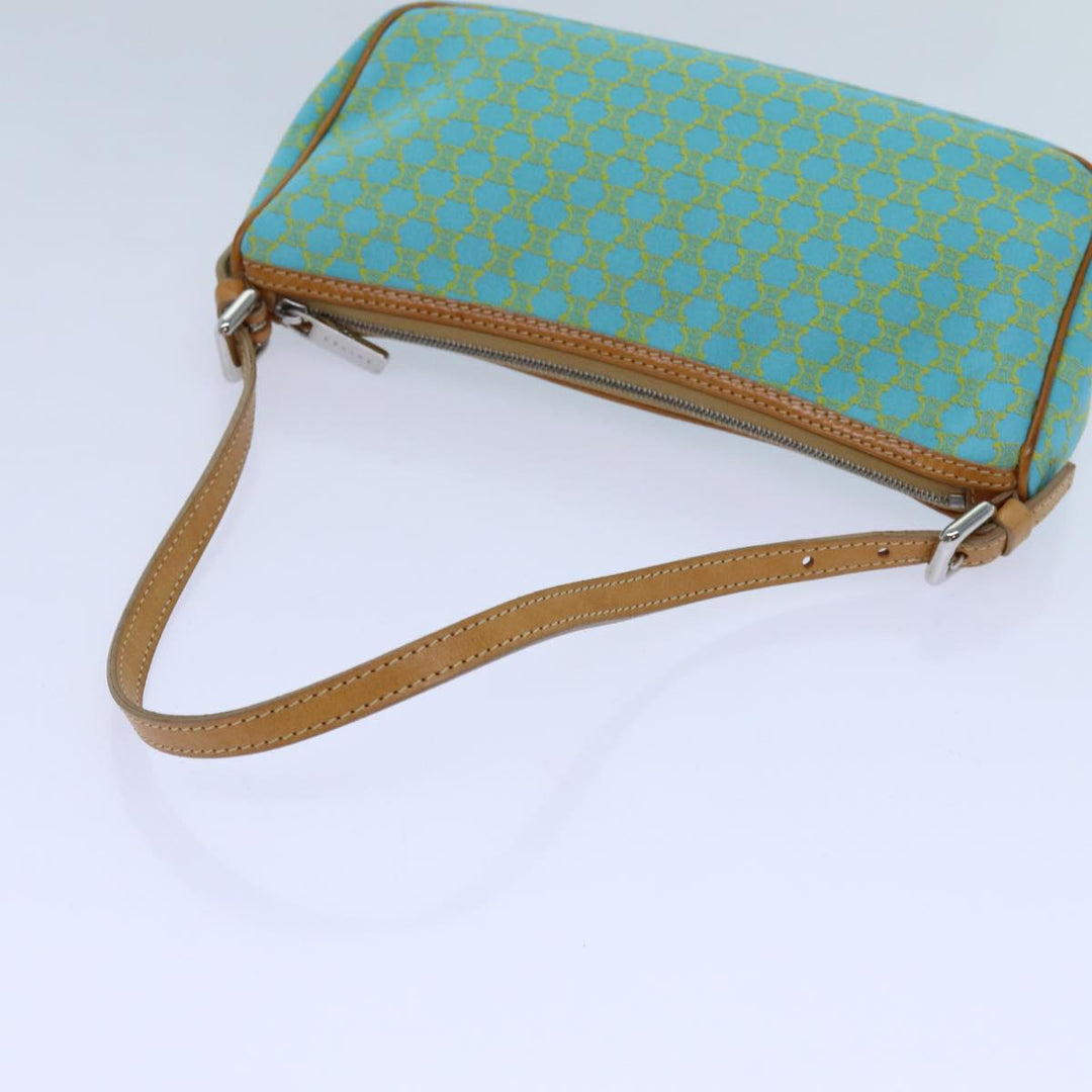 Celine Macadam Canvas Accessory Pouch Light Blue Yellow Brown Auth 72320