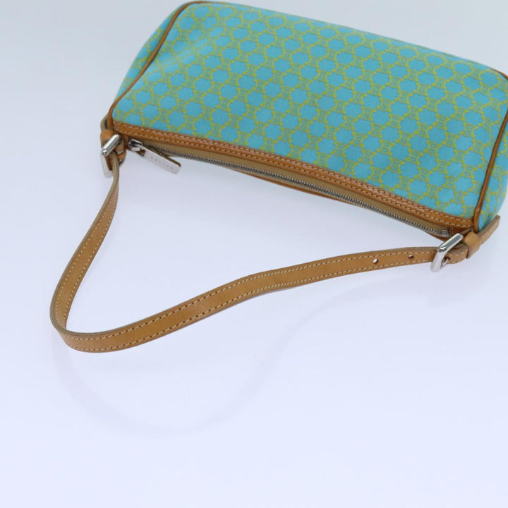 Celine Macadam Canvas Accessory Pouch Light Blue Yellow Brown Auth 72320