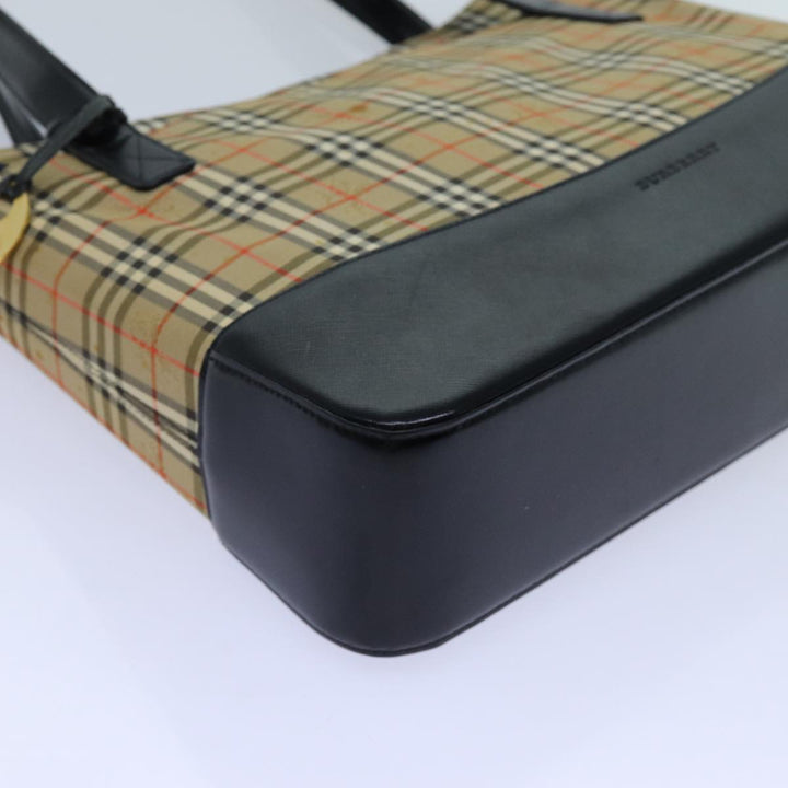 Burberry Nova Check Tote Bag Canvas Beige Black Auth 72354