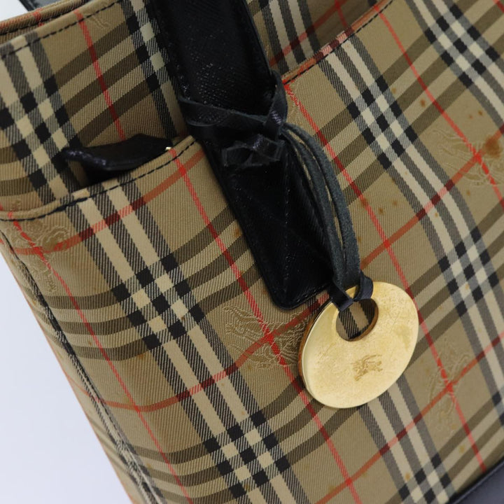 Burberry Nova Check Tote Bag Canvas Beige Black Auth 72354
