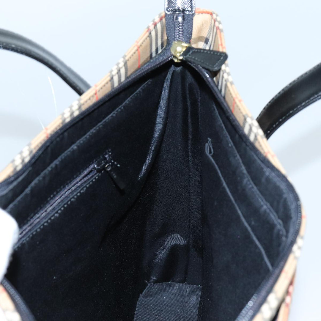 Burberry Nova Check Tote Bag Canvas Beige Black Auth 72354