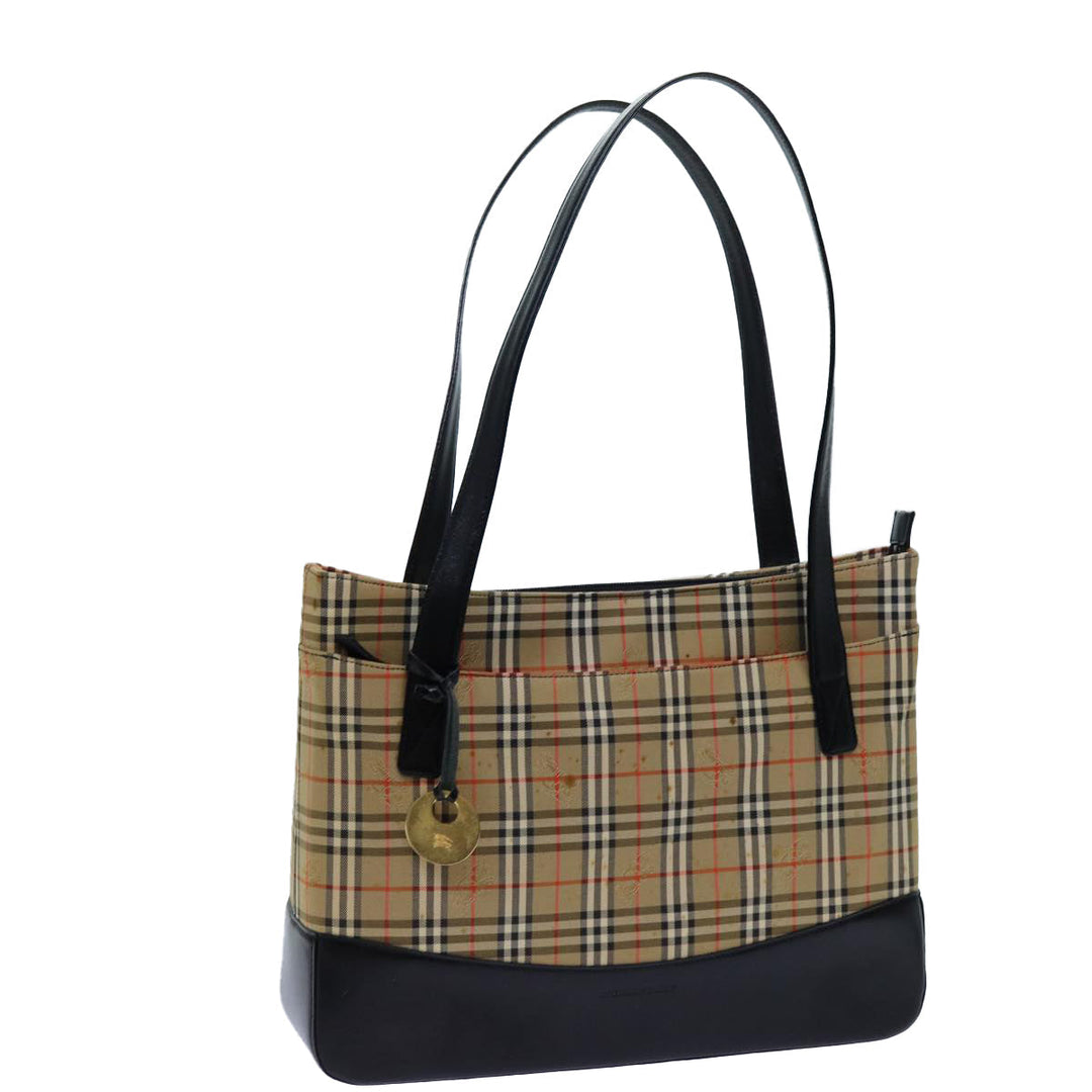 Burberry Nova Check Tote Bag Canvas Beige Black Auth 72354