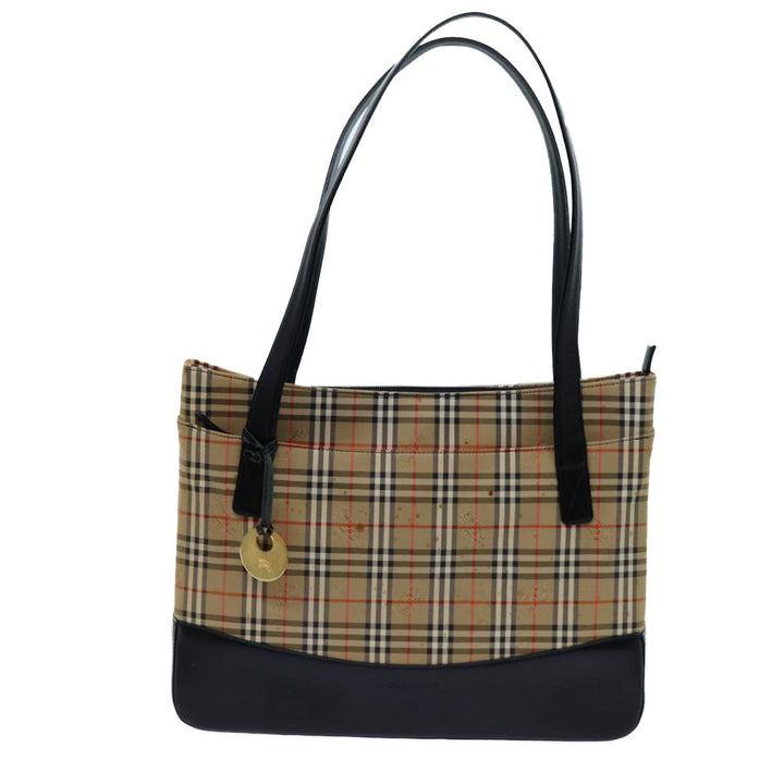 Burberry Nova Check Tote Bag Canvas Beige Black Auth 72354