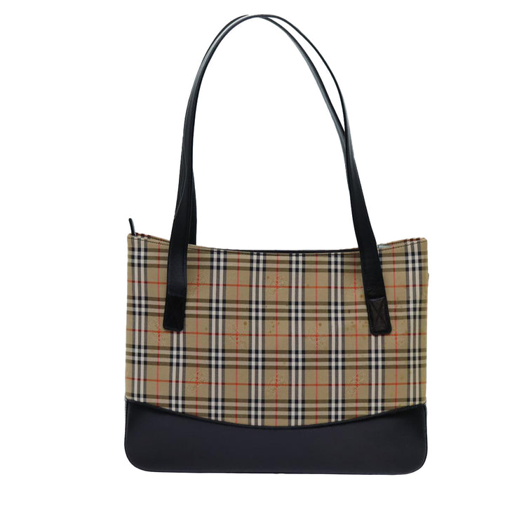 Burberry Nova Check Tote Bag Canvas Beige Black Auth 72354