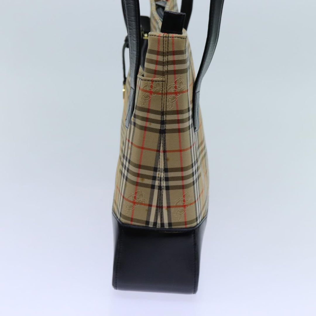 Burberry Nova Check Tote Bag Canvas Beige Black Auth 72354