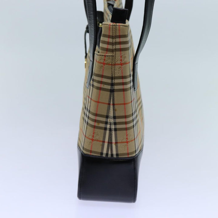 Burberry Nova Check Tote Bag Canvas Beige Black Auth 72354