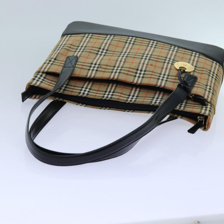 Burberry Nova Check Tote Bag Canvas Beige Black Auth 72354