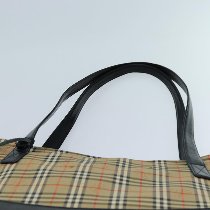 Burberry Nova Check Tote Bag Canvas Beige Black Auth 72354