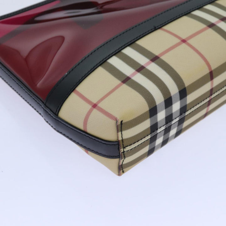 Top Quality Burberry Nova Check Shoulder Bag Coated Canvas Vinyl Beige Red Auth 72405