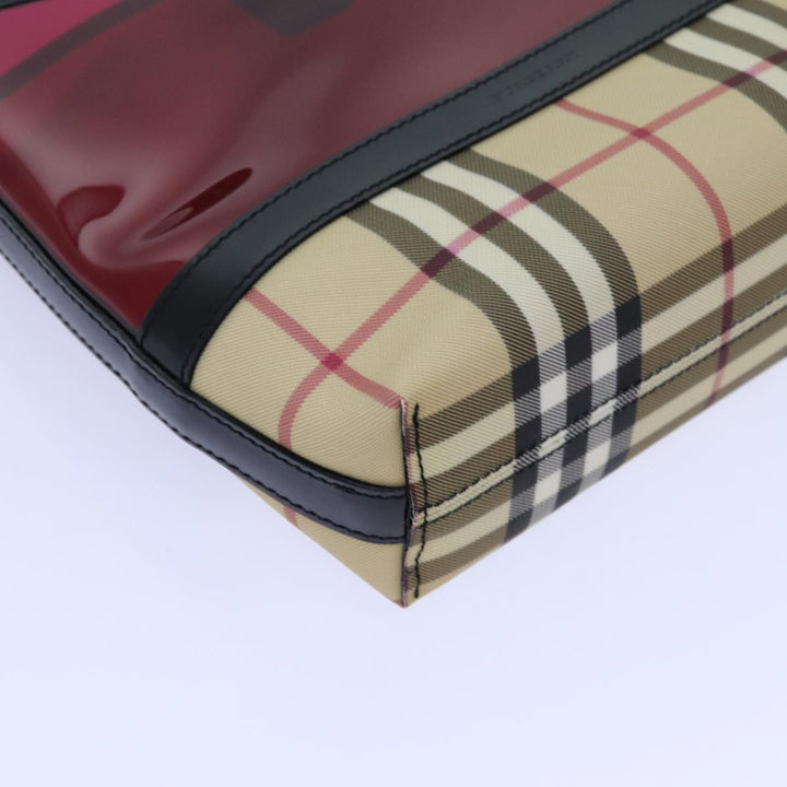 Top Quality Burberry Nova Check Shoulder Bag Coated Canvas Vinyl Beige Red Auth 72405