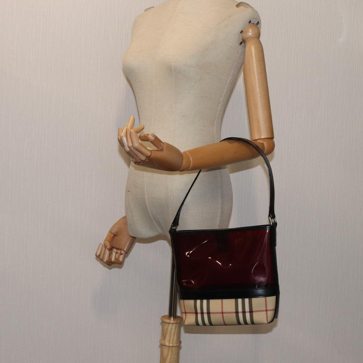 Top Quality Burberry Nova Check Shoulder Bag Coated Canvas Vinyl Beige Red Auth 72405