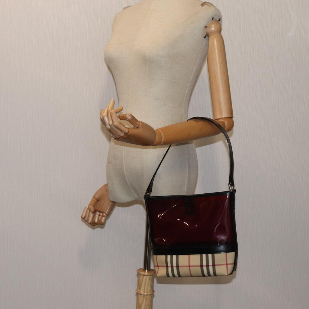 Burberry Nova Check Shoulder Bag Coated Canvas Vinyl Beige Red Auth 72405