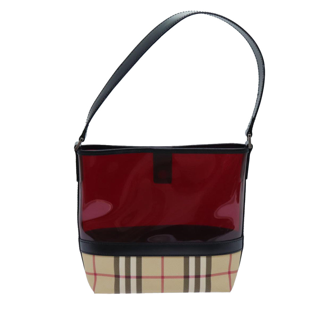Top Quality Burberry Nova Check Shoulder Bag Coated Canvas Vinyl Beige Red Auth 72405
