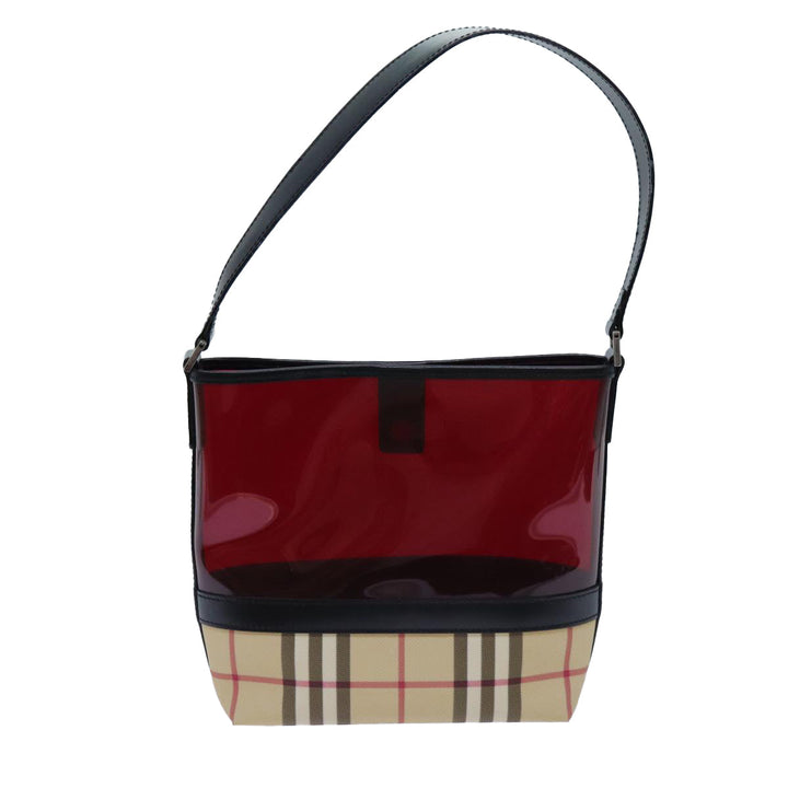 Top Quality Burberry Nova Check Shoulder Bag Coated Canvas Vinyl Beige Red Auth 72405