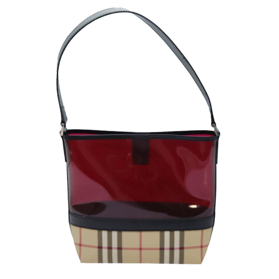 Top Quality Burberry Nova Check Shoulder Bag Coated Canvas Vinyl Beige Red Auth 72405