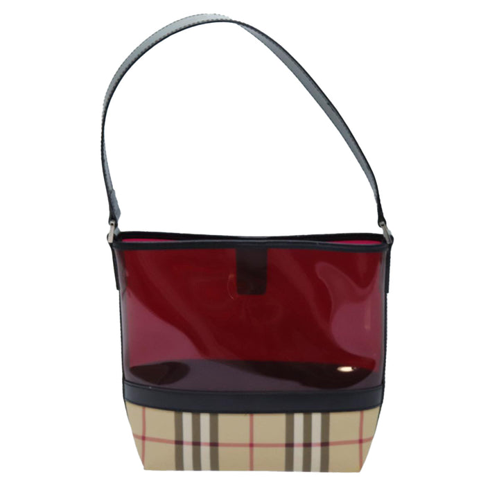 Top Quality Burberry Nova Check Shoulder Bag Coated Canvas Vinyl Beige Red Auth 72405