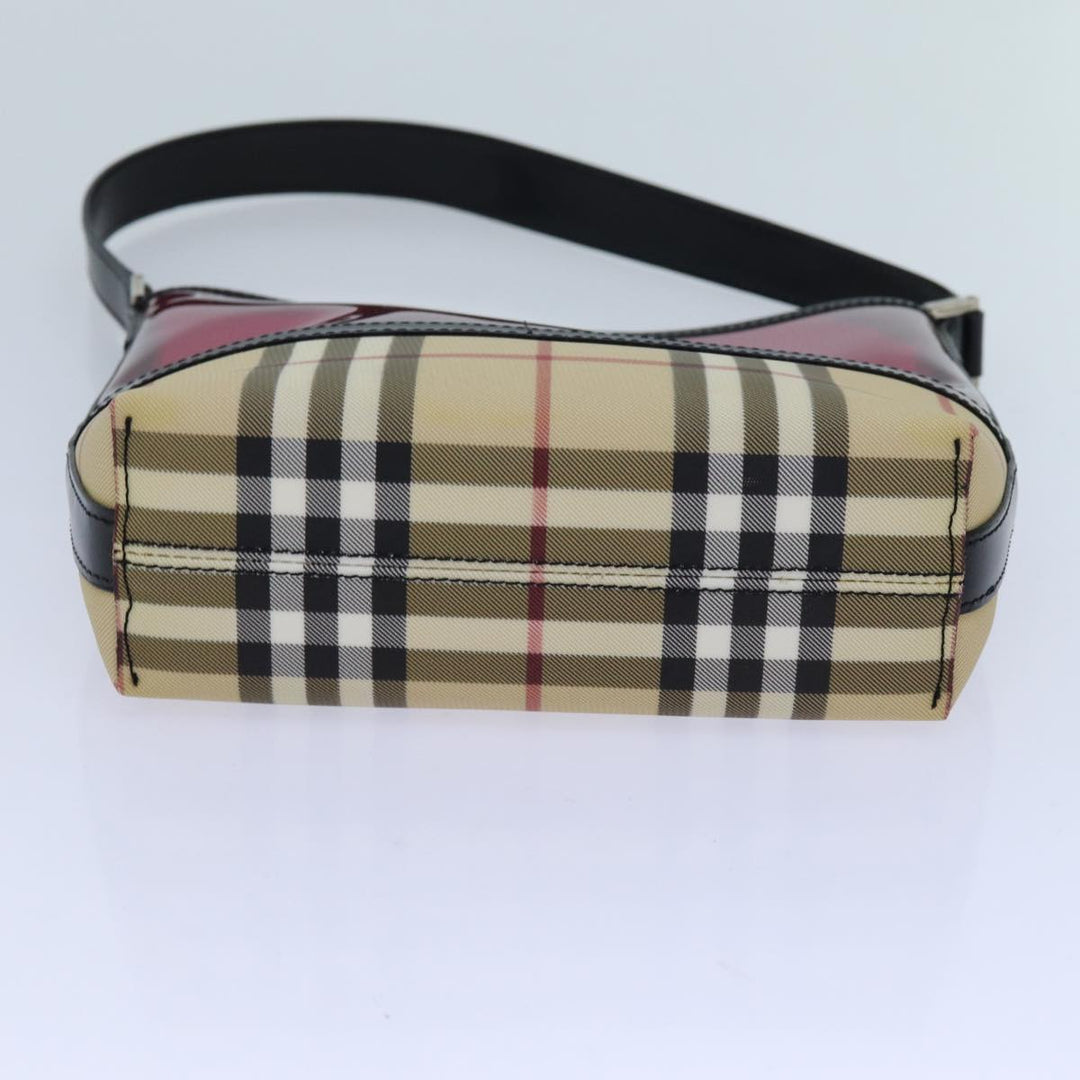 Top Quality Burberry Nova Check Shoulder Bag Coated Canvas Vinyl Beige Red Auth 72405