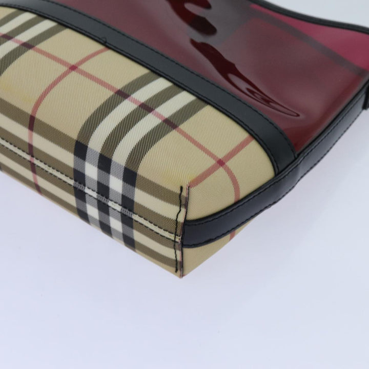 Top Quality Burberry Nova Check Shoulder Bag Coated Canvas Vinyl Beige Red Auth 72405