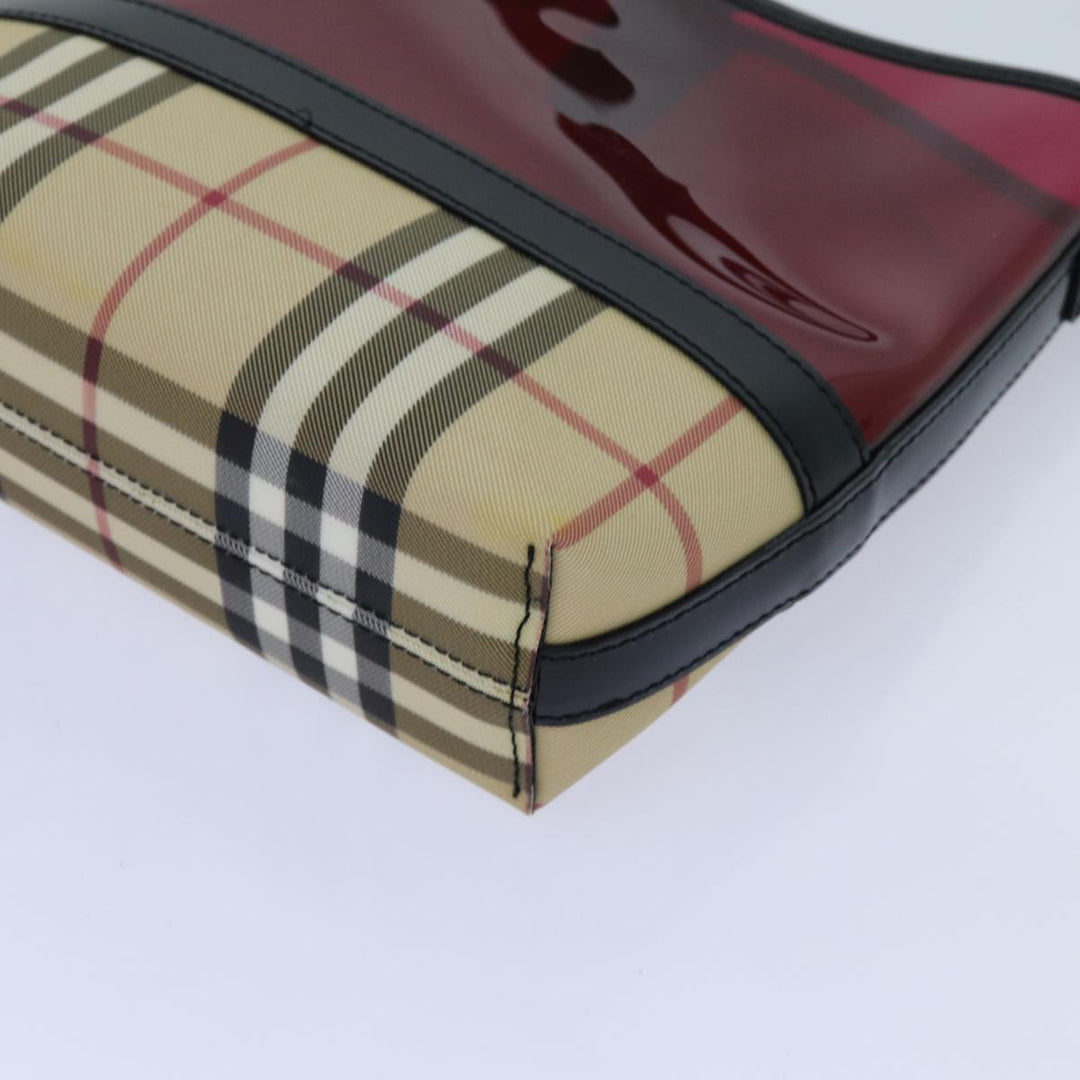 Burberry Nova Check Shoulder Bag Coated Canvas Vinyl Beige Red Auth 72405