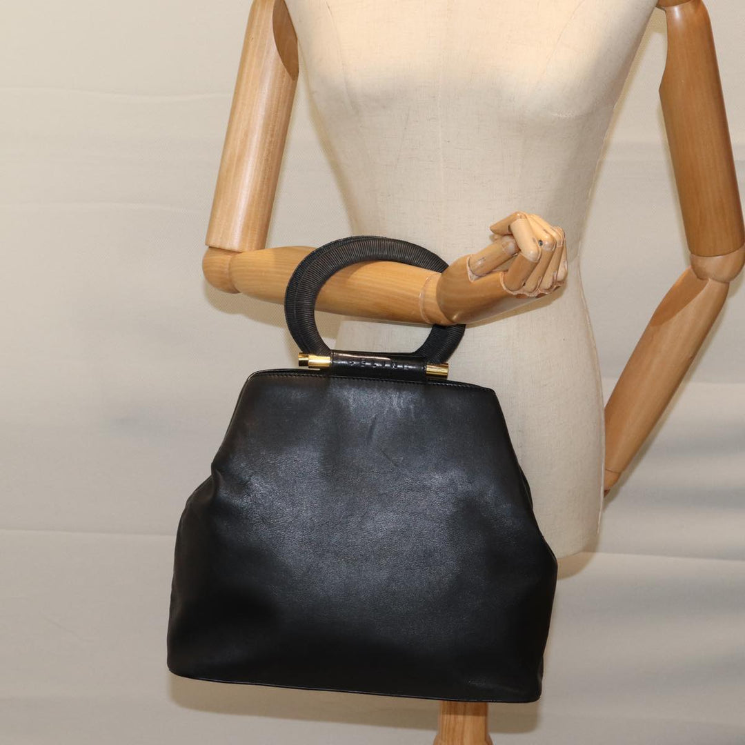 Celine Hand Bag Leather Black Auth 72409