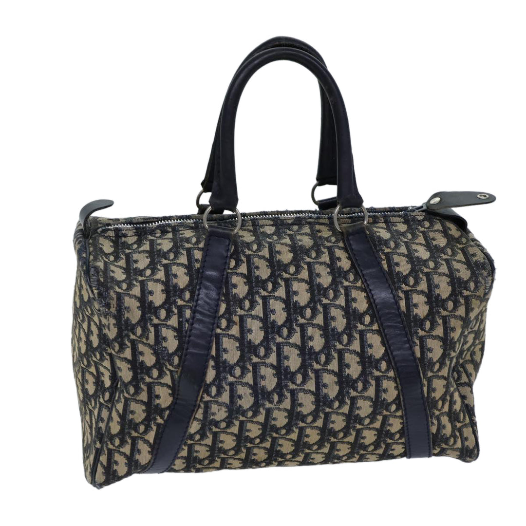 CHRISTIAN Dior Trotter Canvas Boston Bag Navy Auth 72426