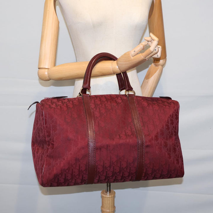 CHRISTIAN Dior Trotter Canvas Boston Bag Red Auth 72428