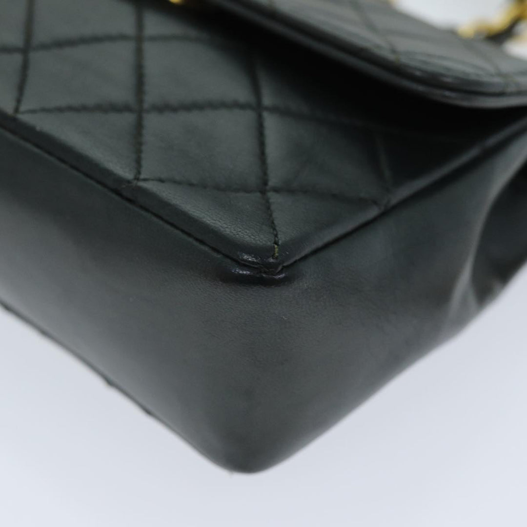 Chanel Mini Matelasse Turn Lock Chain Bag Lamb Skin Black CC Auth 72435A