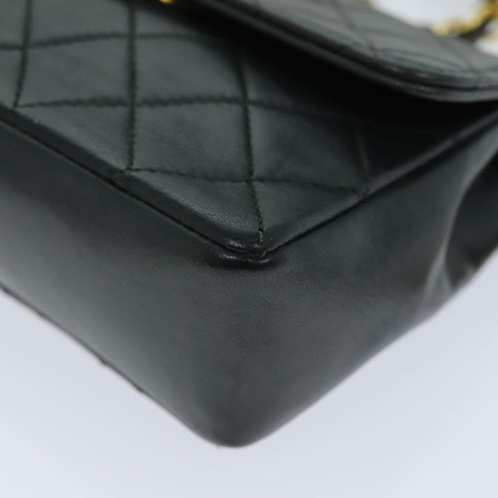 Chanel Mini Matelasse Turn Lock Chain Bag Lamb Skin Black CC Auth 72435A
