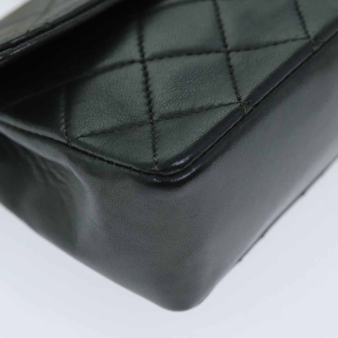 Chanel Mini Matelasse Turn Lock Chain Bag Lamb Skin Black CC Auth 72435A