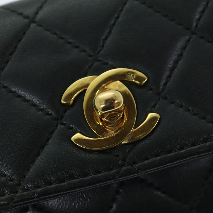 Chanel Mini Matelasse Turn Lock Chain Bag Lamb Skin Black CC Auth 72435A