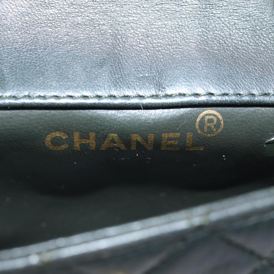 Chanel Mini Matelasse Turn Lock Chain Bag Lamb Skin Black CC Auth 72435A