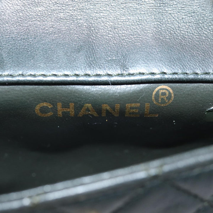 Chanel Mini Matelasse Turn Lock Chain Bag Lamb Skin Black CC Auth 72435A