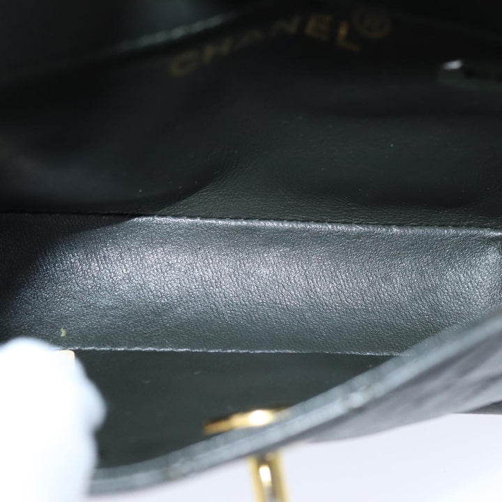 Chanel Mini Matelasse Turn Lock Chain Bag Lamb Skin Black CC Auth 72435A