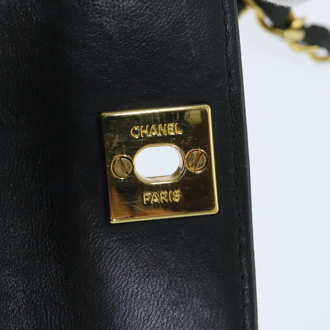 Chanel Mini Matelasse Turn Lock Chain Bag Lamb Skin Black CC Auth 72435A