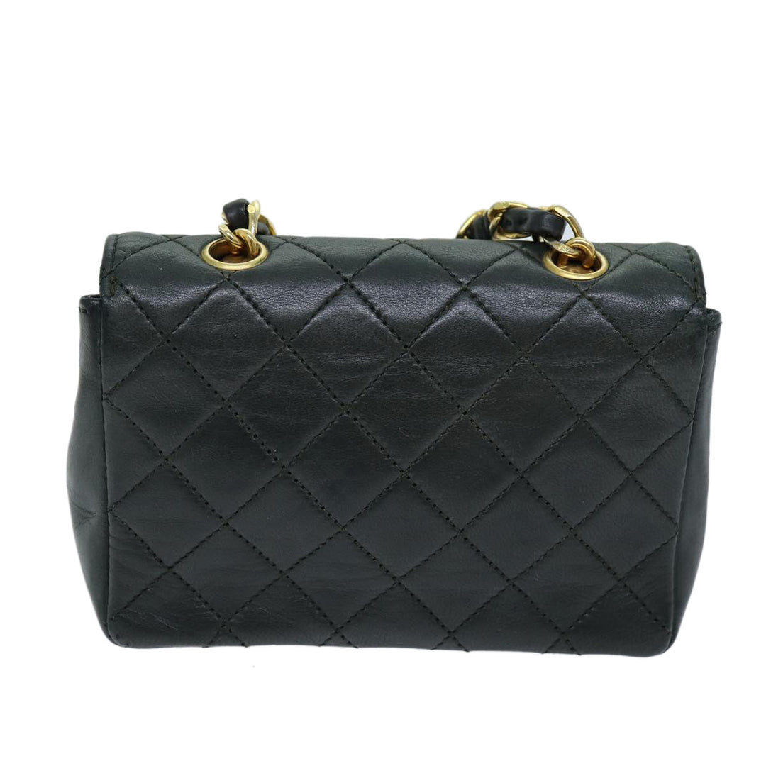 Chanel Mini Matelasse Turn Lock Chain Bag Lamb Skin Black CC Auth 72435A