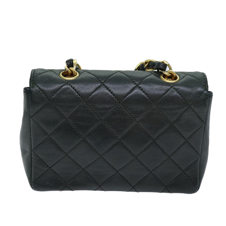 Chanel Mini Matelasse Turn Lock Chain Bag Lamb Skin Black CC Auth 72435A
