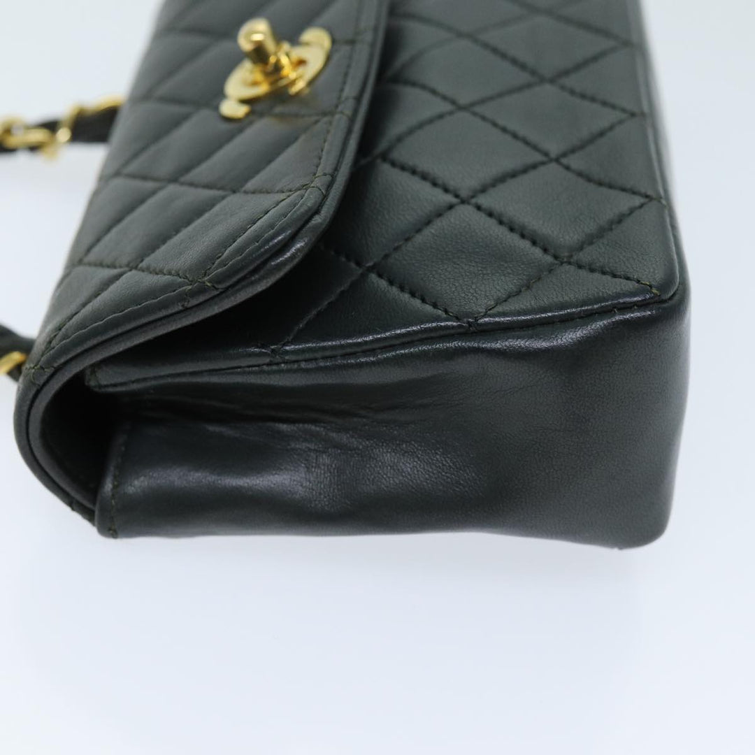 Chanel Mini Matelasse Turn Lock Chain Bag Lamb Skin Black CC Auth 72435A