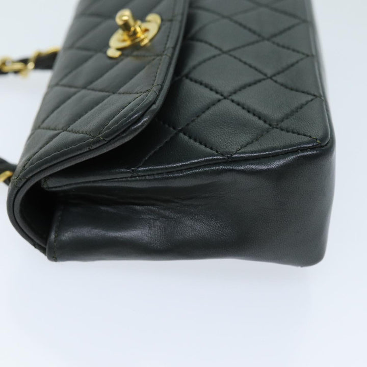 Chanel Mini Matelasse Turn Lock Chain Bag Lamb Skin Black CC Auth 72435A