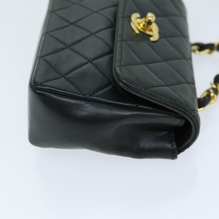 Chanel Mini Matelasse Turn Lock Chain Bag Lamb Skin Black CC Auth 72435A