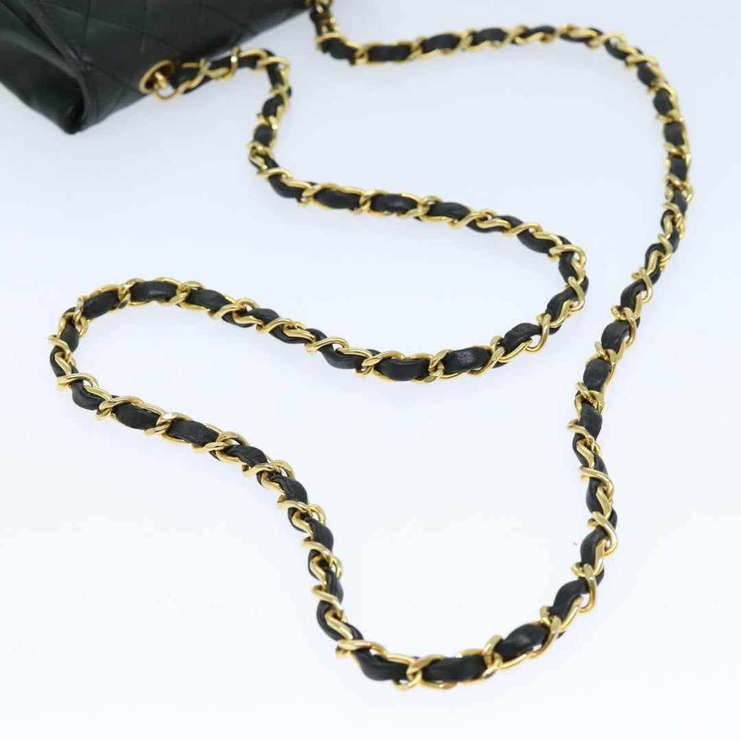 Chanel Mini Matelasse Turn Lock Chain Bag Lamb Skin Black CC Auth 72435A