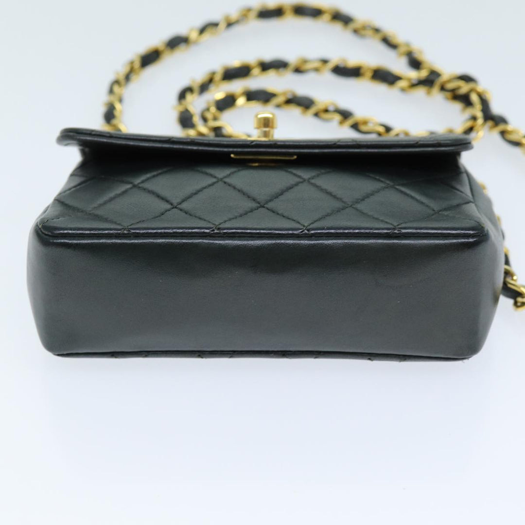 Chanel Mini Matelasse Turn Lock Chain Bag Lamb Skin Black CC Auth 72435A