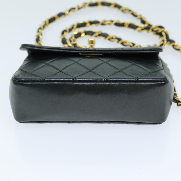 Chanel Mini Matelasse Turn Lock Chain Bag Lamb Skin Black CC Auth 72435A